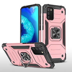 Silikon Hülle Handyhülle und Kunststoff Schutzhülle Hartschalen Tasche mit Magnetisch Fingerring Ständer MQ1 für Samsung Galaxy A02s Rosegold