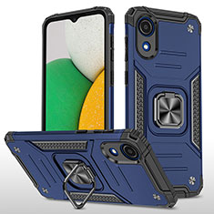 Silikon Hülle Handyhülle und Kunststoff Schutzhülle Hartschalen Tasche mit Magnetisch Fingerring Ständer MQ1 für Samsung Galaxy A03 Core Blau