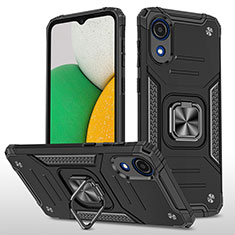 Silikon Hülle Handyhülle und Kunststoff Schutzhülle Hartschalen Tasche mit Magnetisch Fingerring Ständer MQ1 für Samsung Galaxy A03 Core Schwarz