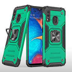 Silikon Hülle Handyhülle und Kunststoff Schutzhülle Hartschalen Tasche mit Magnetisch Fingerring Ständer MQ1 für Samsung Galaxy A20 Nachtgrün