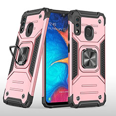 Silikon Hülle Handyhülle und Kunststoff Schutzhülle Hartschalen Tasche mit Magnetisch Fingerring Ständer MQ1 für Samsung Galaxy A20 Rosegold