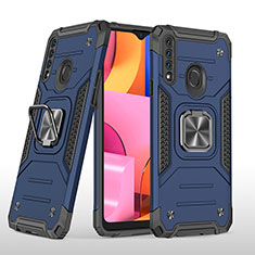Silikon Hülle Handyhülle und Kunststoff Schutzhülle Hartschalen Tasche mit Magnetisch Fingerring Ständer MQ1 für Samsung Galaxy A20s Blau