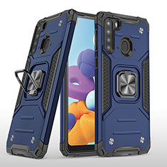 Silikon Hülle Handyhülle und Kunststoff Schutzhülle Hartschalen Tasche mit Magnetisch Fingerring Ständer MQ1 für Samsung Galaxy A21 Blau