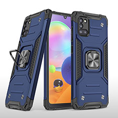 Silikon Hülle Handyhülle und Kunststoff Schutzhülle Hartschalen Tasche mit Magnetisch Fingerring Ständer MQ1 für Samsung Galaxy A31 Blau