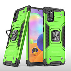 Silikon Hülle Handyhülle und Kunststoff Schutzhülle Hartschalen Tasche mit Magnetisch Fingerring Ständer MQ1 für Samsung Galaxy A31 Grün