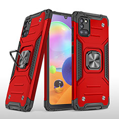Silikon Hülle Handyhülle und Kunststoff Schutzhülle Hartschalen Tasche mit Magnetisch Fingerring Ständer MQ1 für Samsung Galaxy A31 Rot
