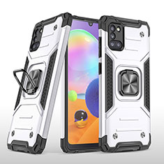 Silikon Hülle Handyhülle und Kunststoff Schutzhülle Hartschalen Tasche mit Magnetisch Fingerring Ständer MQ1 für Samsung Galaxy A31 Silber
