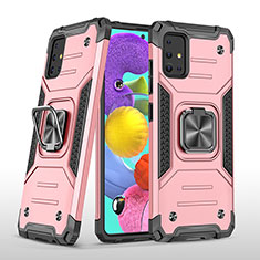 Silikon Hülle Handyhülle und Kunststoff Schutzhülle Hartschalen Tasche mit Magnetisch Fingerring Ständer MQ1 für Samsung Galaxy A51 5G Rosegold