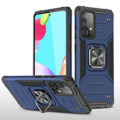 Silikon Hülle Handyhülle und Kunststoff Schutzhülle Hartschalen Tasche mit Magnetisch Fingerring Ständer MQ1 für Samsung Galaxy A52 5G Blau