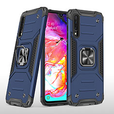Silikon Hülle Handyhülle und Kunststoff Schutzhülle Hartschalen Tasche mit Magnetisch Fingerring Ständer MQ1 für Samsung Galaxy A70 Blau