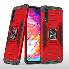 Silikon Hülle Handyhülle und Kunststoff Schutzhülle Hartschalen Tasche mit Magnetisch Fingerring Ständer MQ1 für Samsung Galaxy A70 Rot