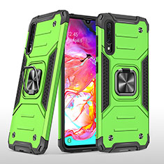 Silikon Hülle Handyhülle und Kunststoff Schutzhülle Hartschalen Tasche mit Magnetisch Fingerring Ständer MQ1 für Samsung Galaxy A70S Grün