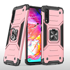 Silikon Hülle Handyhülle und Kunststoff Schutzhülle Hartschalen Tasche mit Magnetisch Fingerring Ständer MQ1 für Samsung Galaxy A70S Rosegold