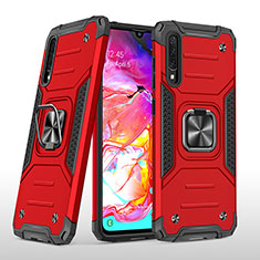 Silikon Hülle Handyhülle und Kunststoff Schutzhülle Hartschalen Tasche mit Magnetisch Fingerring Ständer MQ1 für Samsung Galaxy A70S Rot