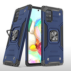 Silikon Hülle Handyhülle und Kunststoff Schutzhülle Hartschalen Tasche mit Magnetisch Fingerring Ständer MQ1 für Samsung Galaxy A71 4G A715 Blau