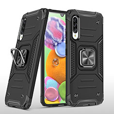 Silikon Hülle Handyhülle und Kunststoff Schutzhülle Hartschalen Tasche mit Magnetisch Fingerring Ständer MQ1 für Samsung Galaxy A90 5G Schwarz