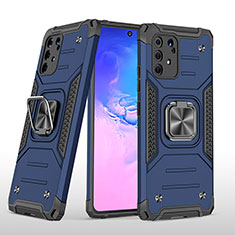 Silikon Hülle Handyhülle und Kunststoff Schutzhülle Hartschalen Tasche mit Magnetisch Fingerring Ständer MQ1 für Samsung Galaxy A91 Blau