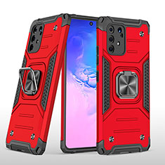 Silikon Hülle Handyhülle und Kunststoff Schutzhülle Hartschalen Tasche mit Magnetisch Fingerring Ständer MQ1 für Samsung Galaxy A91 Rot