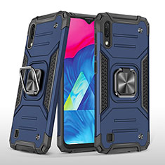 Silikon Hülle Handyhülle und Kunststoff Schutzhülle Hartschalen Tasche mit Magnetisch Fingerring Ständer MQ1 für Samsung Galaxy M10 Blau