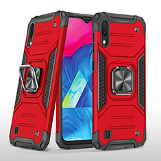 Silikon Hülle Handyhülle und Kunststoff Schutzhülle Hartschalen Tasche mit Magnetisch Fingerring Ständer MQ1 für Samsung Galaxy M10 Rot