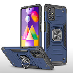 Silikon Hülle Handyhülle und Kunststoff Schutzhülle Hartschalen Tasche mit Magnetisch Fingerring Ständer MQ1 für Samsung Galaxy M31s Blau