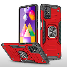Silikon Hülle Handyhülle und Kunststoff Schutzhülle Hartschalen Tasche mit Magnetisch Fingerring Ständer MQ1 für Samsung Galaxy M31s Rot