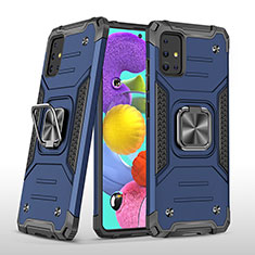 Silikon Hülle Handyhülle und Kunststoff Schutzhülle Hartschalen Tasche mit Magnetisch Fingerring Ständer MQ1 für Samsung Galaxy M40S Blau