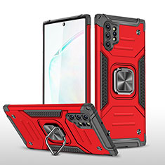 Silikon Hülle Handyhülle und Kunststoff Schutzhülle Hartschalen Tasche mit Magnetisch Fingerring Ständer MQ1 für Samsung Galaxy Note 10 Plus 5G Rot