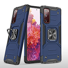 Silikon Hülle Handyhülle und Kunststoff Schutzhülle Hartschalen Tasche mit Magnetisch Fingerring Ständer MQ1 für Samsung Galaxy S20 FE (2022) 5G Blau