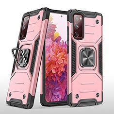 Silikon Hülle Handyhülle und Kunststoff Schutzhülle Hartschalen Tasche mit Magnetisch Fingerring Ständer MQ1 für Samsung Galaxy S20 FE (2022) 5G Rosegold