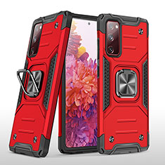 Silikon Hülle Handyhülle und Kunststoff Schutzhülle Hartschalen Tasche mit Magnetisch Fingerring Ständer MQ1 für Samsung Galaxy S20 FE 5G Rot