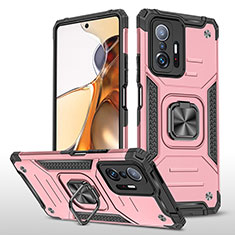 Silikon Hülle Handyhülle und Kunststoff Schutzhülle Hartschalen Tasche mit Magnetisch Fingerring Ständer MQ1 für Xiaomi Mi 11T 5G Rosegold