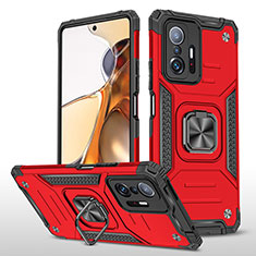 Silikon Hülle Handyhülle und Kunststoff Schutzhülle Hartschalen Tasche mit Magnetisch Fingerring Ständer MQ1 für Xiaomi Mi 11T 5G Rot