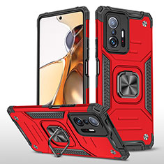 Silikon Hülle Handyhülle und Kunststoff Schutzhülle Hartschalen Tasche mit Magnetisch Fingerring Ständer MQ1 für Xiaomi Mi 11T Pro 5G Rot