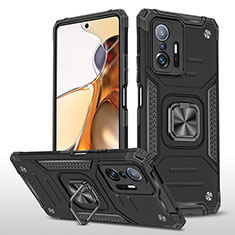 Silikon Hülle Handyhülle und Kunststoff Schutzhülle Hartschalen Tasche mit Magnetisch Fingerring Ständer MQ1 für Xiaomi Mi 11T Pro 5G Schwarz