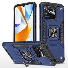 Silikon Hülle Handyhülle und Kunststoff Schutzhülle Hartschalen Tasche mit Magnetisch Fingerring Ständer MQ1 für Xiaomi Poco C40 Blau