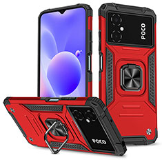 Silikon Hülle Handyhülle und Kunststoff Schutzhülle Hartschalen Tasche mit Magnetisch Fingerring Ständer MQ1 für Xiaomi Poco M4 5G Rot