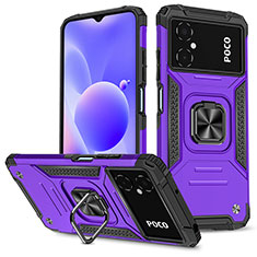 Silikon Hülle Handyhülle und Kunststoff Schutzhülle Hartschalen Tasche mit Magnetisch Fingerring Ständer MQ1 für Xiaomi Poco M4 5G Violett
