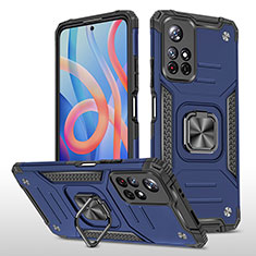 Silikon Hülle Handyhülle und Kunststoff Schutzhülle Hartschalen Tasche mit Magnetisch Fingerring Ständer MQ1 für Xiaomi Poco M4 Pro 5G Blau