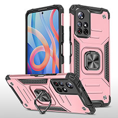 Silikon Hülle Handyhülle und Kunststoff Schutzhülle Hartschalen Tasche mit Magnetisch Fingerring Ständer MQ1 für Xiaomi Poco M4 Pro 5G Rosegold