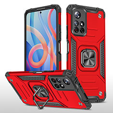 Silikon Hülle Handyhülle und Kunststoff Schutzhülle Hartschalen Tasche mit Magnetisch Fingerring Ständer MQ1 für Xiaomi Poco M4 Pro 5G Rot