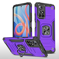 Silikon Hülle Handyhülle und Kunststoff Schutzhülle Hartschalen Tasche mit Magnetisch Fingerring Ständer MQ1 für Xiaomi Poco M4 Pro 5G Violett