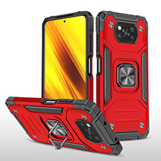 Silikon Hülle Handyhülle und Kunststoff Schutzhülle Hartschalen Tasche mit Magnetisch Fingerring Ständer MQ1 für Xiaomi Poco X3 Rot