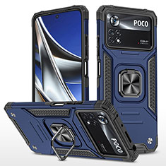 Silikon Hülle Handyhülle und Kunststoff Schutzhülle Hartschalen Tasche mit Magnetisch Fingerring Ständer MQ1 für Xiaomi Poco X4 Pro 5G Blau