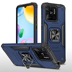 Silikon Hülle Handyhülle und Kunststoff Schutzhülle Hartschalen Tasche mit Magnetisch Fingerring Ständer MQ1 für Xiaomi Redmi 10 Power Blau