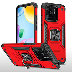 Silikon Hülle Handyhülle und Kunststoff Schutzhülle Hartschalen Tasche mit Magnetisch Fingerring Ständer MQ1 für Xiaomi Redmi 10 Power Rot