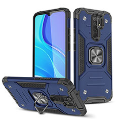 Silikon Hülle Handyhülle und Kunststoff Schutzhülle Hartschalen Tasche mit Magnetisch Fingerring Ständer MQ1 für Xiaomi Redmi 9 Blau