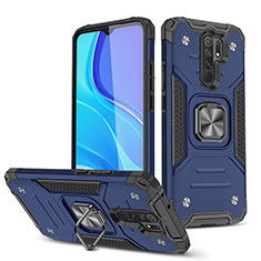 Silikon Hülle Handyhülle und Kunststoff Schutzhülle Hartschalen Tasche mit Magnetisch Fingerring Ständer MQ1 für Xiaomi Redmi 9 Prime India Blau