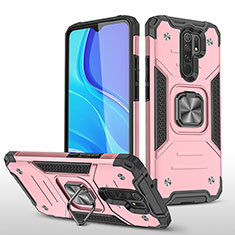 Silikon Hülle Handyhülle und Kunststoff Schutzhülle Hartschalen Tasche mit Magnetisch Fingerring Ständer MQ1 für Xiaomi Redmi 9 Prime India Rosegold