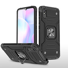 Silikon Hülle Handyhülle und Kunststoff Schutzhülle Hartschalen Tasche mit Magnetisch Fingerring Ständer MQ1 für Xiaomi Redmi 9A Schwarz